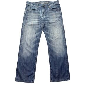 Mavi Jeans Zach Regular Fit Denim Jeans Distressed Blue Wash Sz 32 Fits 33.5"‎